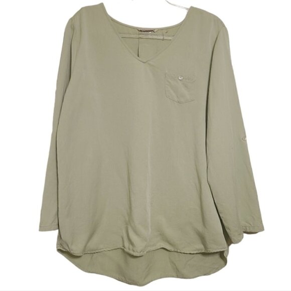 Soft Surroundings Tops - Soft Surroundings | Light Green V-Neck Tencel Tab Sleeve Tunic Top (Size Large)